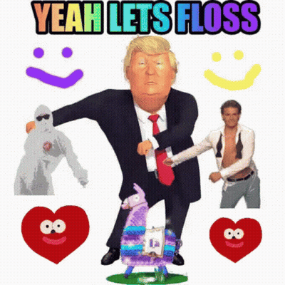A Cartoon Of Donald Trump Dancing With A Llama GIF