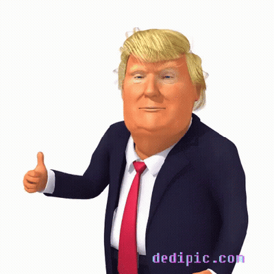 A Cartoon Of Donald Trump Giving A Thumbs Up With The Website Dedipic.com Below Him GIF