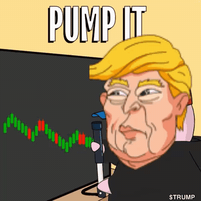 A Cartoon Of Donald Trump Holding A Hammer In Front Of A Stock Chart GIF