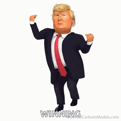 A Cartoon Of Donald Trump In A Suit And Tie Is Running And Saying Winning . GIF