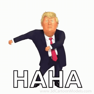 A Cartoon Of Donald Trump In A Suit And Tie Is Standing In Front Of The Word Haha . GIF
