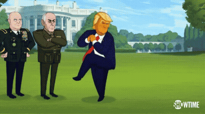 A Cartoon Of Donald Trump With Showtime Written On The Bottom Right GIF