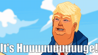 A Cartoon Of Donald Trump With The Words It 'S Huuu GIF