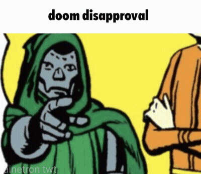 A Cartoon Of Doom Pointing At A Man With The Words Doom Disapproval Below Him GIF