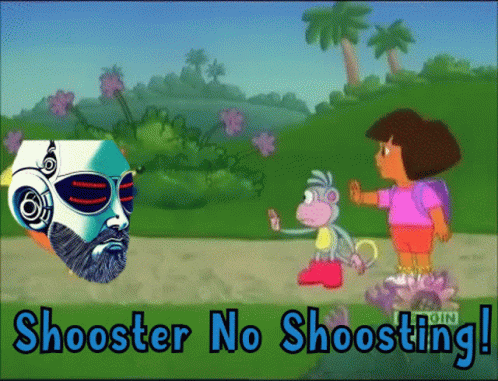 A Cartoon Of Dora And A Monkey With The Words " Shooster No Shooting " On The Bottom GIF