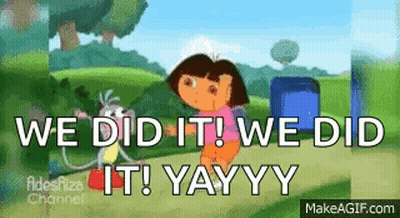 A Cartoon Of Dora The Explorer Saying `` We Did It ! We Did It ! Yay Yy '' . GIF