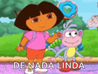 A Cartoon Of Dora The Explorer Standing Next To A Monkey With The Caption De Nada Linda GIF