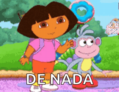 A Cartoon Of Dora The Explorer Standing Next To A Monkey With The Word De Nada Below Her GIF