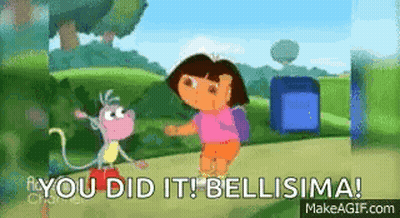 A Cartoon Of Dora The Explorer Standing Next To A Monkey With The Words `` You Did It ! Bellissima ! '' GIF