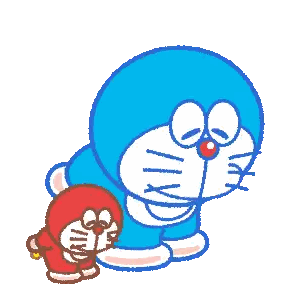 A Cartoon Of Doraemon And A Smaller Doraemon Sticker