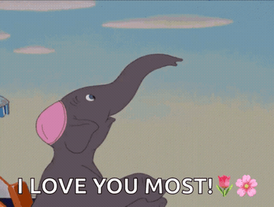 A Cartoon Of Dumbo Holding A Baby Elephant With The Words " I Love You Most " GIF