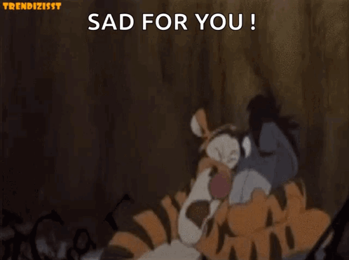 A Cartoon Of Eeyore And Tigger Hugging With The Words Sad For You Emergency Hug Below Them GIF