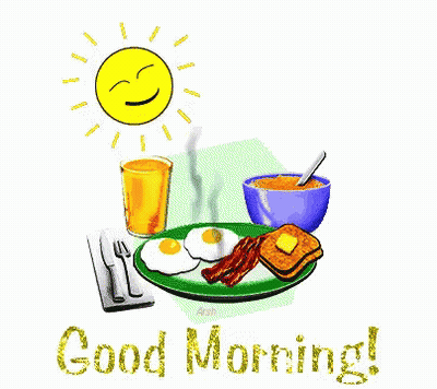 A Cartoon Of Eggs Bacon And Toast With The Words Good Morning GIF