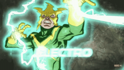 A Cartoon Of Electro Holding A Lightning Bolt GIF