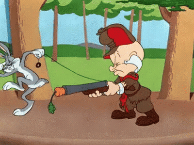 A Cartoon Of Elmer Fudd Holding A Carrot And Bugs Bunny GIF