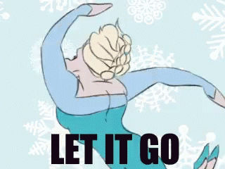 A Cartoon Of Elsa Saying Let It Go With Snowflakes Behind Her GIF