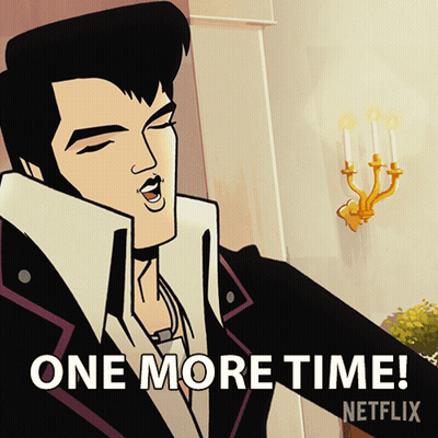 A Cartoon Of Elvis Presley Says One More Time On The Bottom GIF