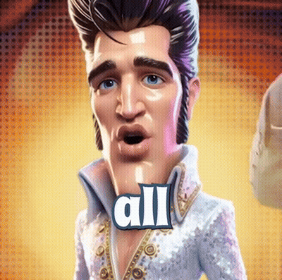 A Cartoon Of Elvis Presley With The Word All On His Chest GIF