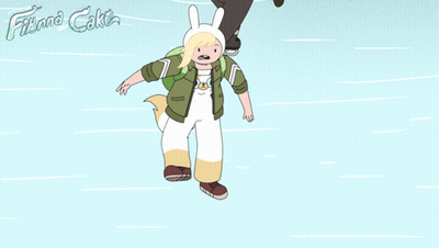 A Cartoon Of Finn And Cake Ice Skating On The Ice GIF