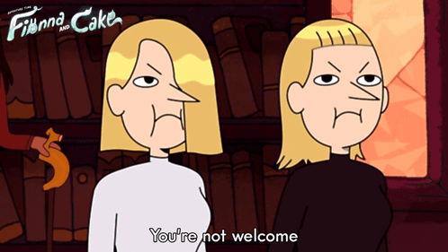 A Cartoon Of Finna And Cake Shows Two Women Standing Next To Each Other GIF