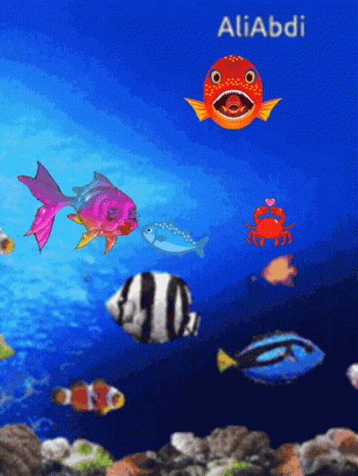 A Cartoon Of Fish And A Crab With The Name Aliabdi On The Bottom GIF