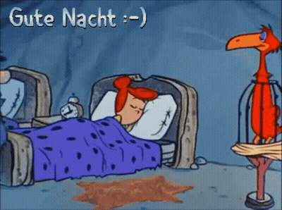 A Cartoon Of Flintstone Standing Next To A Woman In A Bed . GIF