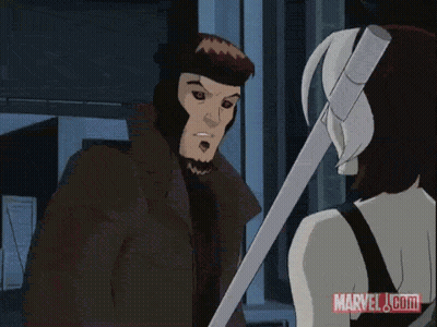A Cartoon Of Gambit And Rogue From Marvel GIF