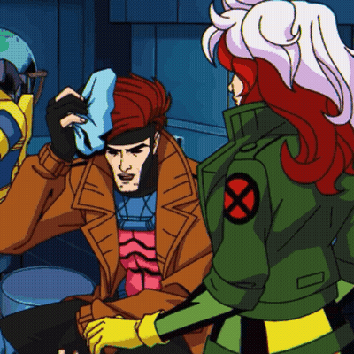 A Cartoon Of Gambit And Rogue From The X-Men Series GIF