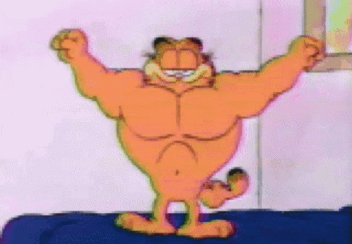 Garfield Flexing Muscles On Bed GIF