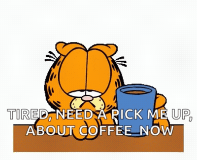 A Cartoon Of Garfield Holding A Cup Of Coffee GIF