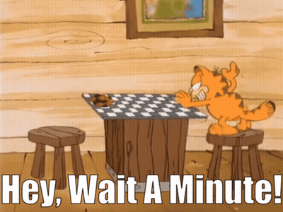 A Cartoon Of Garfield Playing A Game Of Checkers With The Caption Hey Wait A Minute GIF
