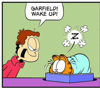 A Cartoon Of Garfield Saying Wake Up To Garfield GIF
