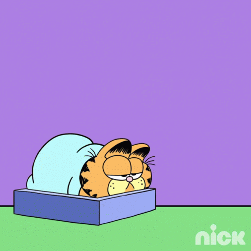 A Cartoon Of Garfield Sleeping In A Bed With A Cloud Above His Head GIF