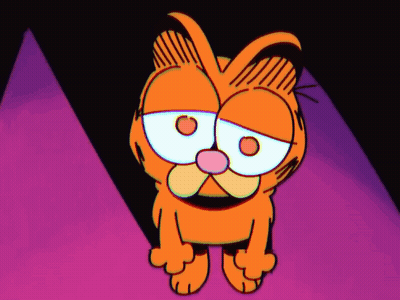 A Cartoon Of Garfield Standing In Front Of A Purple Triangle GIF