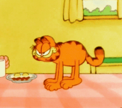 A Cartoon Of Garfield Standing On His Hind Legs GIF