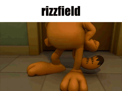 A Cartoon Of Garfield Wearing Sunglasses And The Word Rizzfield Above Him GIF