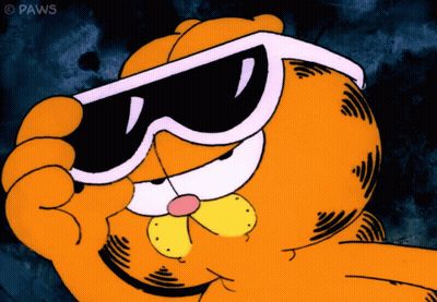 A Cartoon Of Garfield Wearing Sunglasses With The Watermark Paws GIF