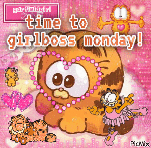 A Cartoon Of Garfield With The Words Time To Girlboss Monday GIF