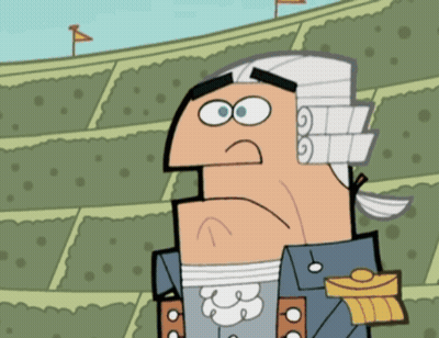A Cartoon Of George Washington Standing In A Stadium With Flags In The Background GIF