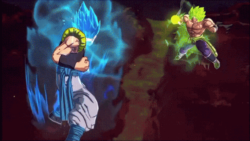 A Cartoon Of Gogeta And Broly In A Battle GIF
