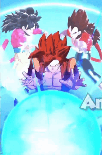 A Cartoon Of Gogeta And Vegeta Fighting Each Other In A Video Game . GIF