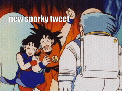 A Cartoon Of Goku And Gohan With A Caption That Says " New Sparky Tweet " GIF
