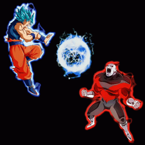 A Cartoon Of Goku And Jiren From Dragon Ball Fighting Each Other GIF