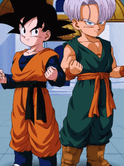 A Cartoon Of Goku And Trunks From Dragon Ball GIF