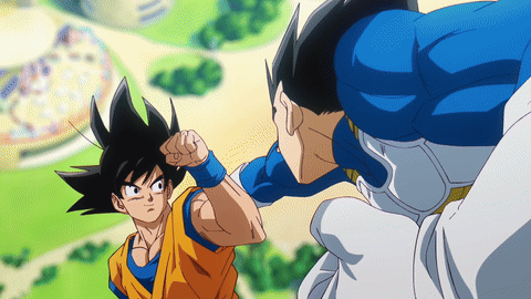A Cartoon Of Goku And Vegeta Fighting Each Other In A Park GIF