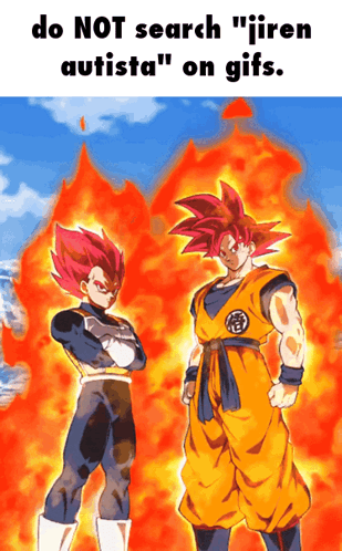 A Cartoon Of Goku And Vegeta With The Caption " Do Not Search Jiren Autista On Gifs " GIF