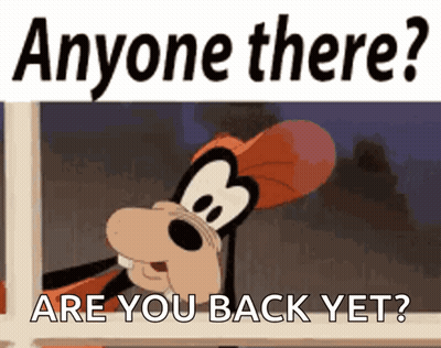 A Cartoon Of Goofy Asking If Anyone Is There GIF