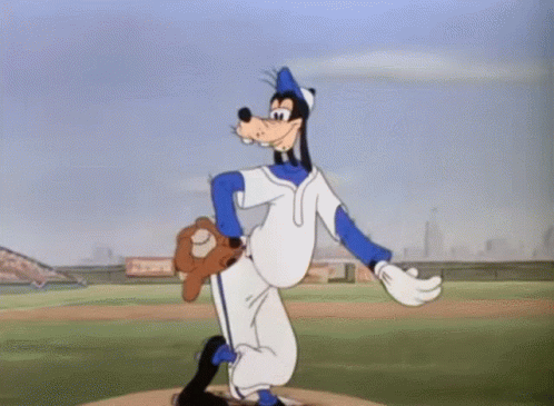 A Cartoon Of Goofy Getting Ready To Pitch A Ball GIF