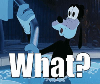 A Cartoon Of Goofy Holding A Pipe With The Word What Written Below Him GIF