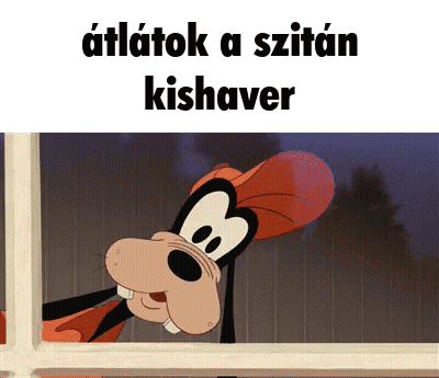A Cartoon Of Goofy Peeking Out Of A Window With A Foreign Language Caption GIF